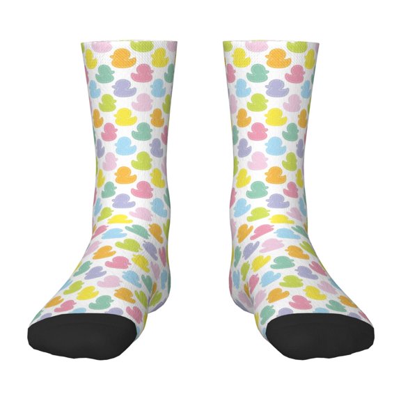 Honeii Colorful Rubber Duck Print Children's Colorful Socks,Unisex Kids and Toddlers' Cushioned Sock,Kids Athletic Crew Socks,for Everyday Wear and Sports