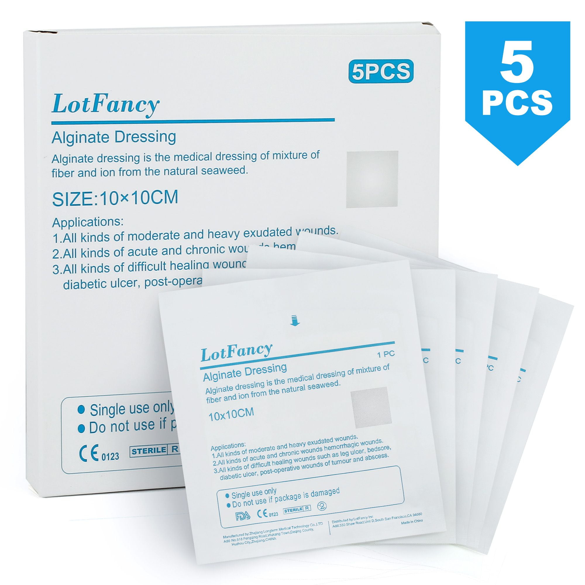 5 PCS 4.4X4.4 in Calcium Alginate Wound Dressing , Sterile
