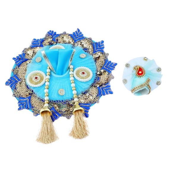 Laddu Gopal Dress Cloth Bhagwan Poshak of God Bal Gopal Kanha Kanhaiya Dev Vastra for Metal Idol Statue for Indian Traditional Holi Festival of Colours Decor(Size:- 3-5 No.Dia- 10")(Blue)