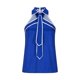 thumbnail image 2 of TaTaai Women's Sleeveless Off Shoulder Halter Lapel Tops Solid Color Contrast Trim Bow Tie Elegant Fashion Casual Shirts Comfortable Blouses for Daily Streetwear Gift, 2 of 7