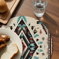 thumbnail image 3 of Boho Red Teal Brown Round 13 Inch Placemats Set of 8, Southwestern Retro Geometric HeatResistant Non Slip Place Mats for Dining Table, Wipeable Braided Kitchen Table Mats for Housewarming, 3 of 9