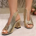 thumbnail image 4 of Caywon Women Heel Sandals Peep Toe Block Heel, Woven Texture Ladies Shoes Dressy, Comfortable Summer Evening Party, Sandalias Mujer, 4 of 7