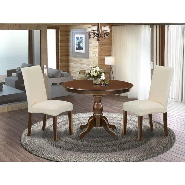 Cream Linen Fabric Modern Dining Chairs, Cream Round Dining Room Table And Chairs