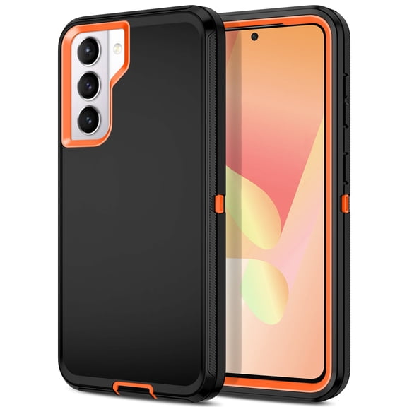 Compatible with Samsung Galaxy S21 /S30 Case,3-Layer Military Grade Drop Protection Anti-Slip Bumper Rugged Shockproof Dustproof Protection 6.2 inch Phone Case,Black Orange