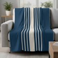 thumbnail image 2 of Navy Blue Beige Striped Blanket Soft Cozy Warm Throw Blanket for Couch, Plush Fuzzy Flannel Fleece Blankets for Sofa, Modern Farmhouse Retro Lines Bed Blankets Lightweight Gifts for Women, 30"x40", 2 of 9