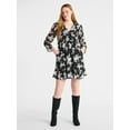thumbnail image 2 of Time and Tru Women's Smocked Chiffon Mini Dress with Long Sleeves, Sizes XS-XXXL, 2 of 6