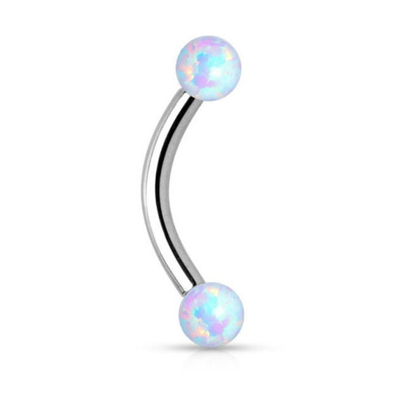 Eyebrow Ring 16G Curved Barbell Internally Threaded Synthetic Opal Balls 8mm