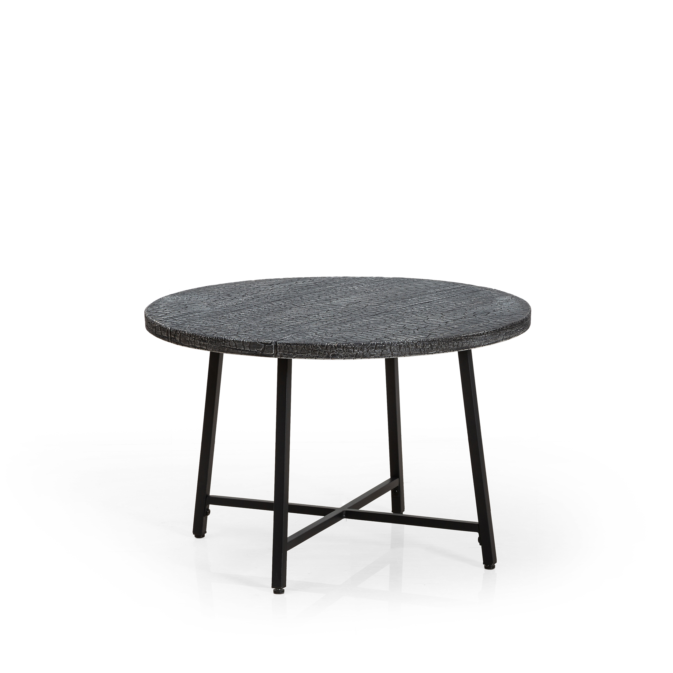 Howcool Industrial Wood and Metal 28" Round Coffee Table, Black