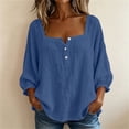 thumbnail image 2 of Miluxas Womens Long Sleeve Blouses Summer Cotton Linen Square Neck Tunic Shirts Button Up Loose Fit Business Casual Blouse Vacation Outfits Blue, 2 of 7