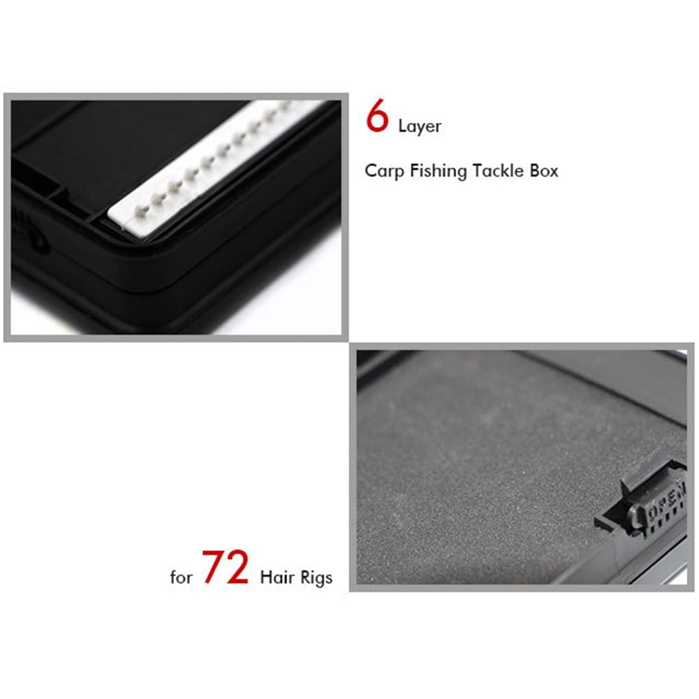 6-Layer Carp Fishing Tackle Box for 72 Hair Rigs, Coarse Fishing Hook Storage Wallet with Secure Twin Clip Lock Lid
