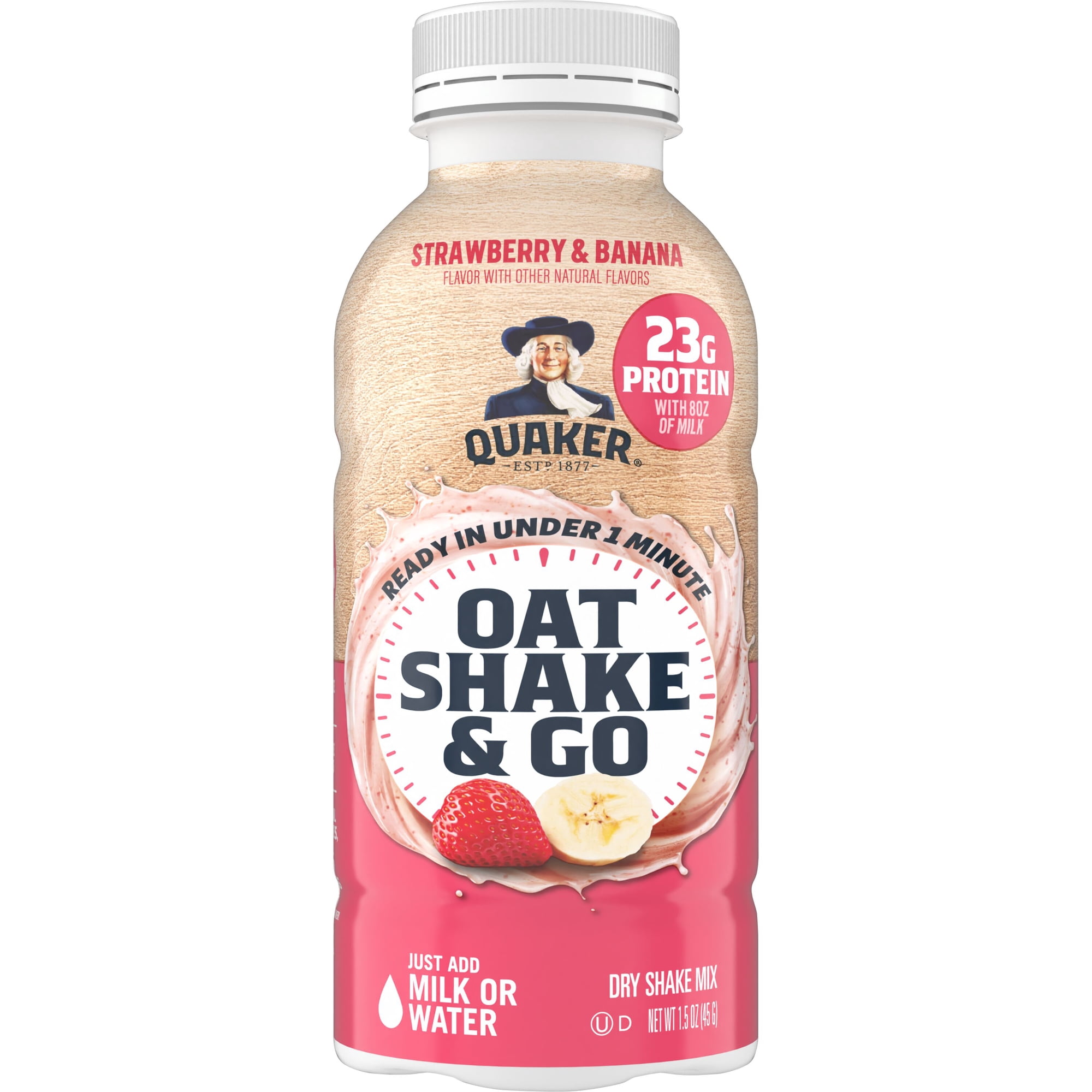 Quaker Oat Shake & Go, 23g Protein with Milk, Strawberry Banana 1.5 oz