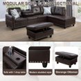 thumbnail image 3 of PonLiving Sectional Sofa, 2 Piece Living Room Faux Leather Couch with Storage Ottoman, Cup Holder, Left Facing Chaise, Brown, 3 of 3