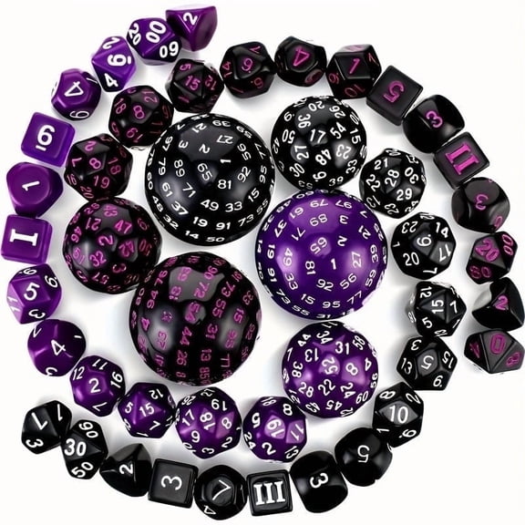 SWAJUJA 3 Set Complete D3-D100 DND Polyhedral Dice Set 100 Sided Dice Multisided D100 Dice for Role Playing Table Games Party (Black & Purple, Black & White, Purple & White)