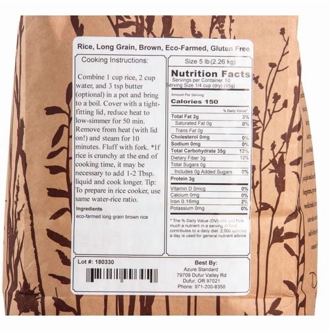 Lundberg Rice, Long Grain, Brown, Eco-Farmed, Gluten Free-5 lb