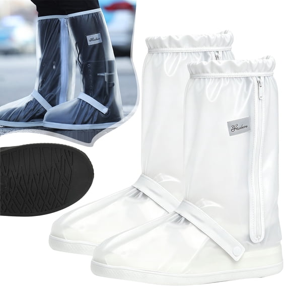 FENGGHAO Reusable Rain Shoe Covers for Adults, High Top Transparent Overshoes with Zipper and Strap, Anti-Slip Rubber Sole Waterproof Boot Covers