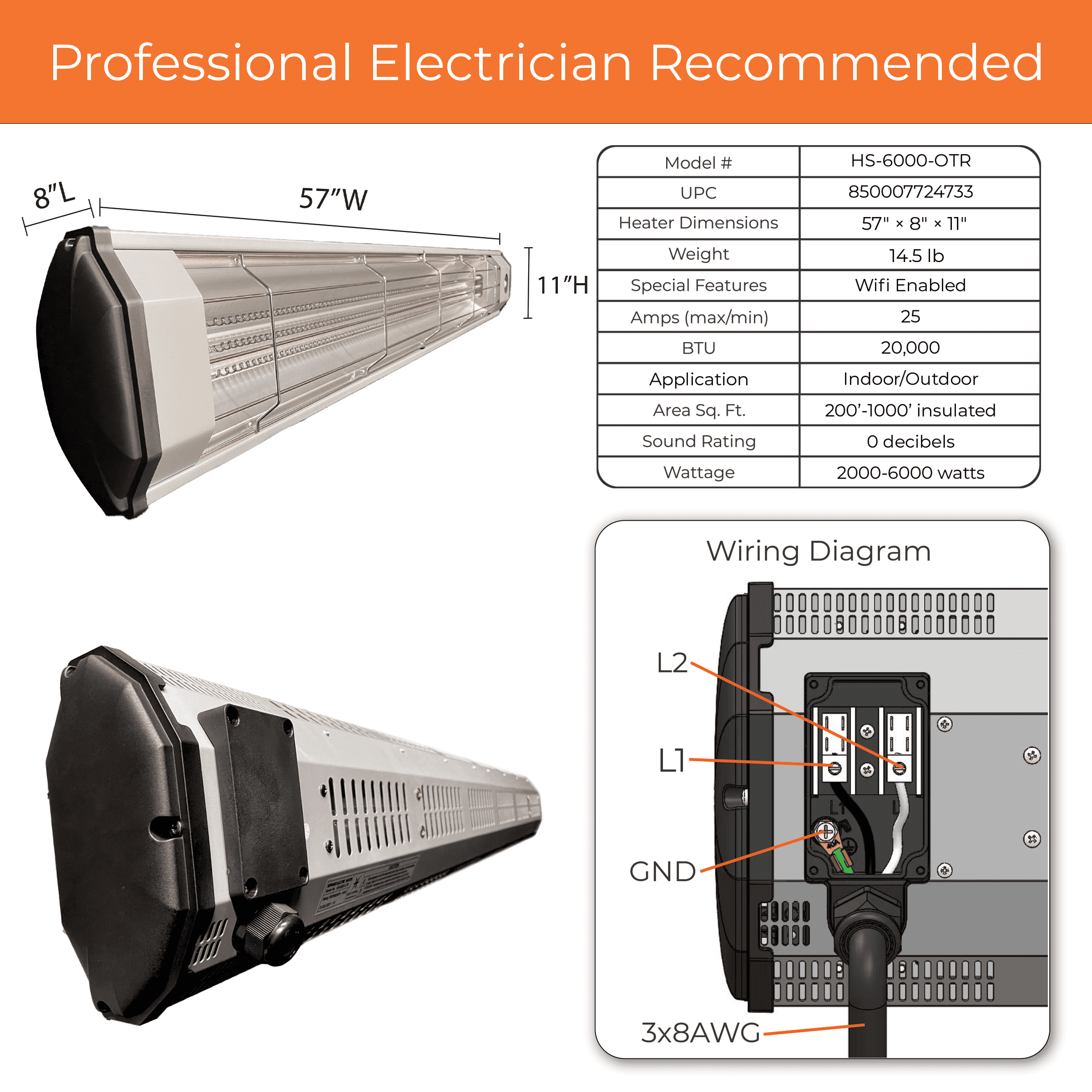 Heat Storm 6000 W Electric 240V Infrared Outdoor Heater with WIFI and motion sensor