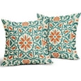 thumbnail image 2 of Teal Orange Boho Pillow Covers 20 X Inch Bohemian Ethnic Carpet Style Vintage Flower Print Decorative Throw Pillows Outdoor Linen Square Cushion Case Farmhouse Decor Set of 2, 2 of 6