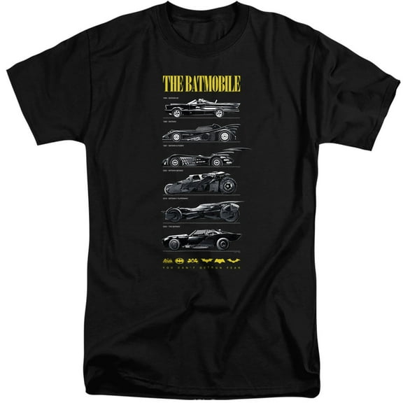 Batman 85th Anniversary Batmobile on Dark Unisex Adult Tall T Shirt (X-Large) Black