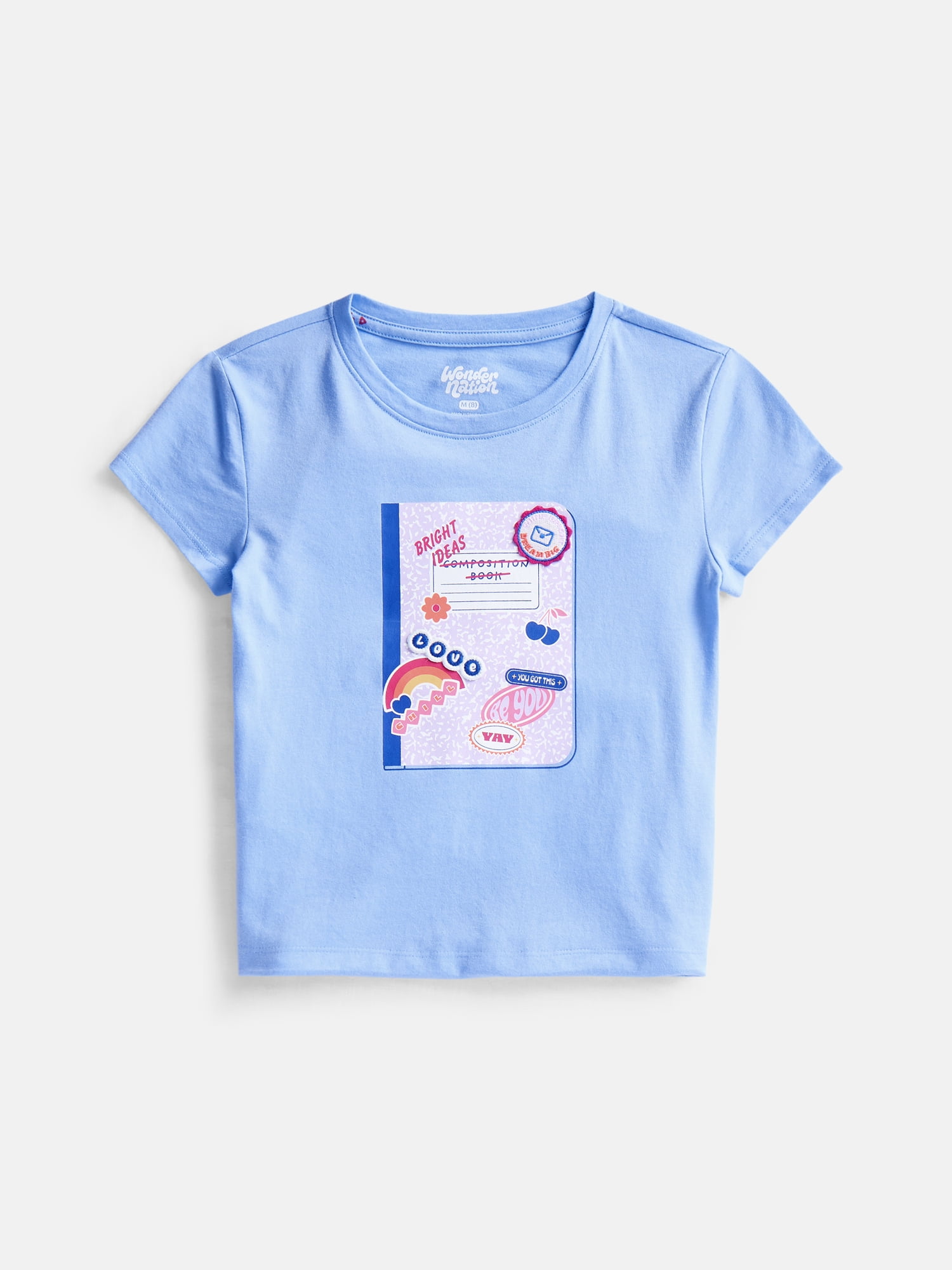 Wonder Nation Girls Embellished Graphic Tee with Short Sleeves, Sizes 4-18 & Plus