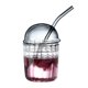 thumbnail image 1 of Glass Drinking Jar with Lid Straw Reusable Boba Mug for Fruit Juice Drinks Iced Coffee Smoothie Soda Milk, Striped Style Glass, Smoke Gray, 1 of 5