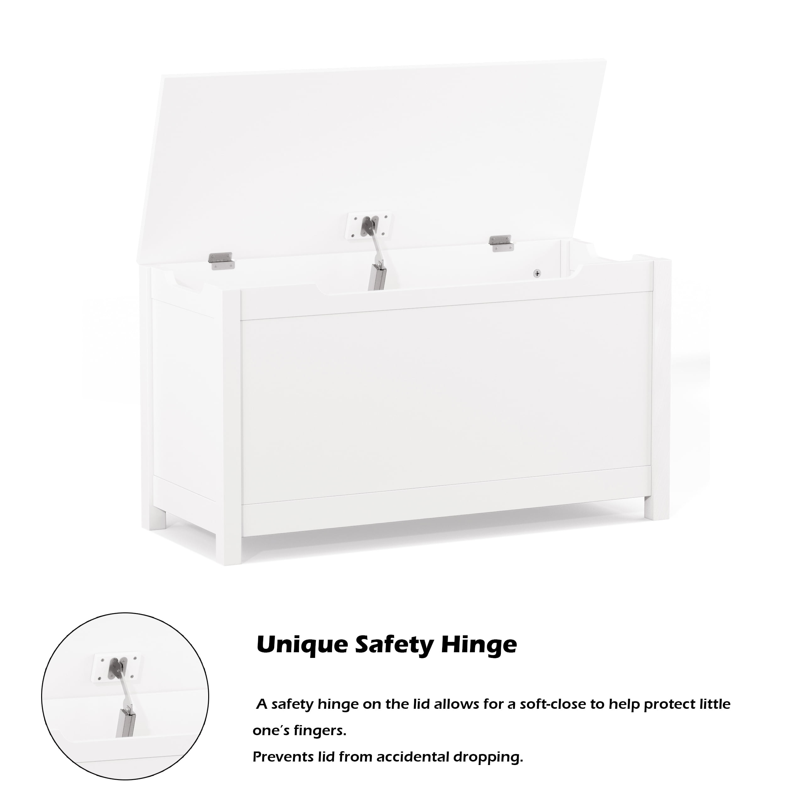 Bellemave Modern Kids Toy Storage Box with Safety Hinged Lid Wooden Storage Box Kids Sitting Bench Play room and Bedroom Storage Chest Toy Box for Children, Boys, Girls (White)