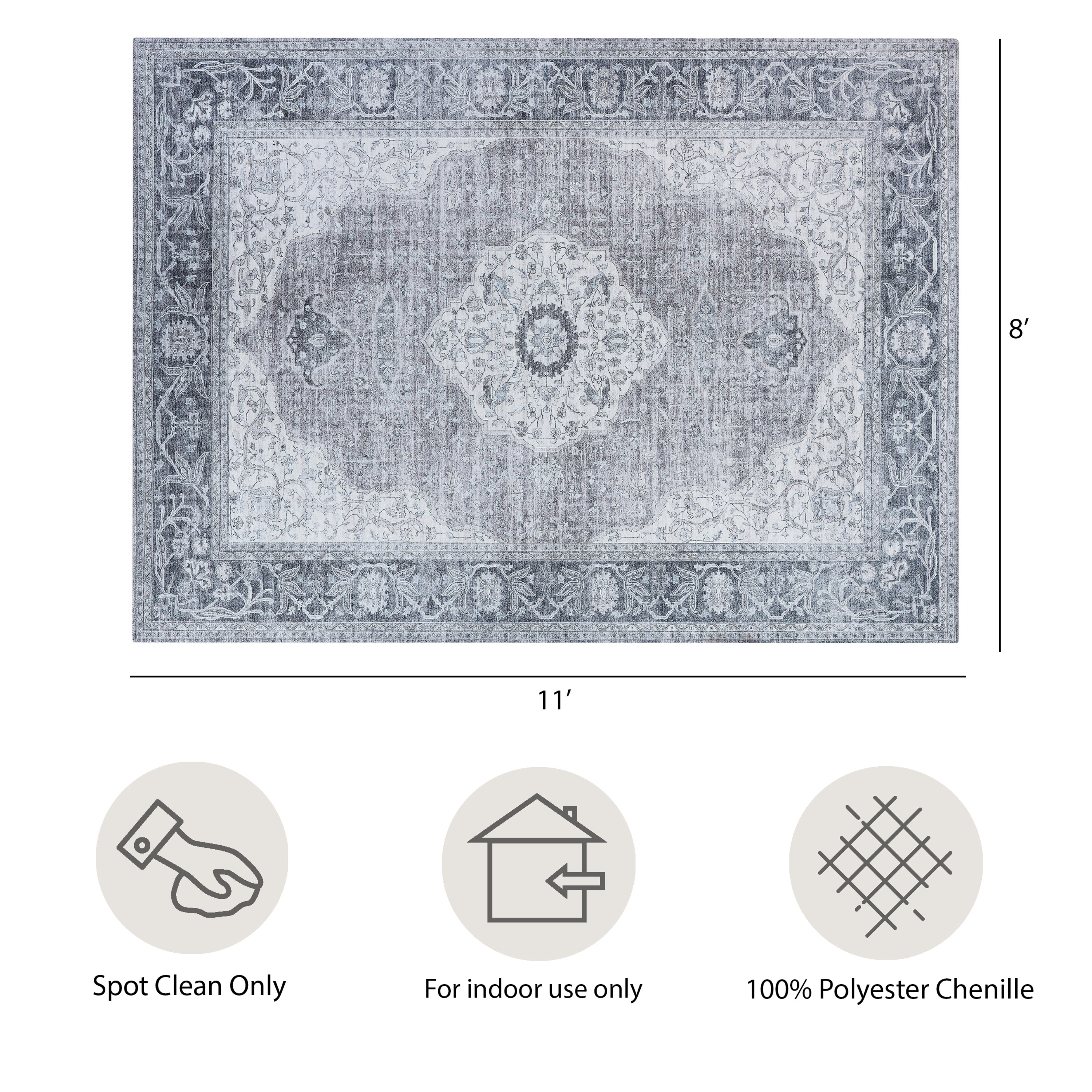 Grey Medallion Area Rug, 8' x 11'