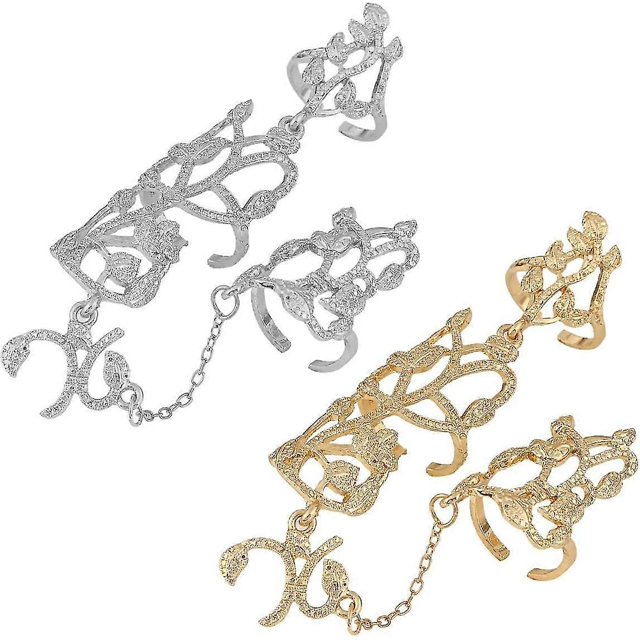 Liitata 2 Pcs Finger Chain Rings Chain Hollow Full Finger Rings Punk Chain Knuckle Joint Rings For Women Girls Birthday Dating Party Halloween Jewelry