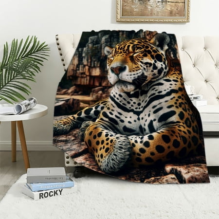 BCIIG Jaguar Resting on a Rock Warm Lightweight Blanket Soft Fleece Throw Blanket for Living Rooms Sofa Decor All Seasons Long-lasting Blanket 50x60in