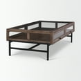 thumbnail image 5 of Arelius Rectangular Glass-Top Medium Brown Wood Metal Base Coffee Table, 5 of 6