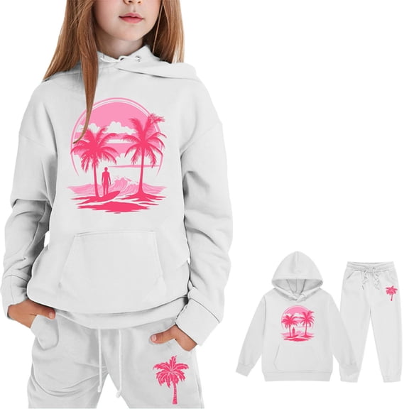 LIUYUNNN Kids Toddler Sweatsuit 2 Piece Long Sleeve Pullover White Heart Tracksuit Hoodie and Sweatpants Fall Clothes Size 5-6 Yeats Girls Clothes Boys Girls Autumn and Winter Outfits
