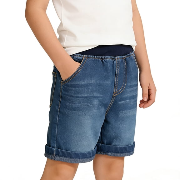 BXJX Boys Denim Shorts, School Elastic Waist Summer Relaxed Fit Kids Jean Shorts Blue Size 9-10T