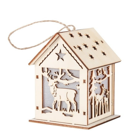 

Christmas Ornaments with Lights Self-Assembly Wooden Farmhouse Pendant Home Décor Accents L G