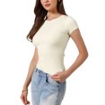 thumbnail image 4 of INSPIRE CHIC Casual Office Ribbed T-shirt for Women's Slim Fit Short Sleeves Summer Tee Tops S White, 4 of 6