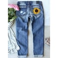 Dokotoo Women's Sunflower Printed Denim Pants Mid Waist Jeans Patch