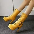 thumbnail image 6 of Mostsola Gothic Boots for Women Platform Heels Fashion Lace up Buckle Strap Mid Calf Boots, 6 of 9