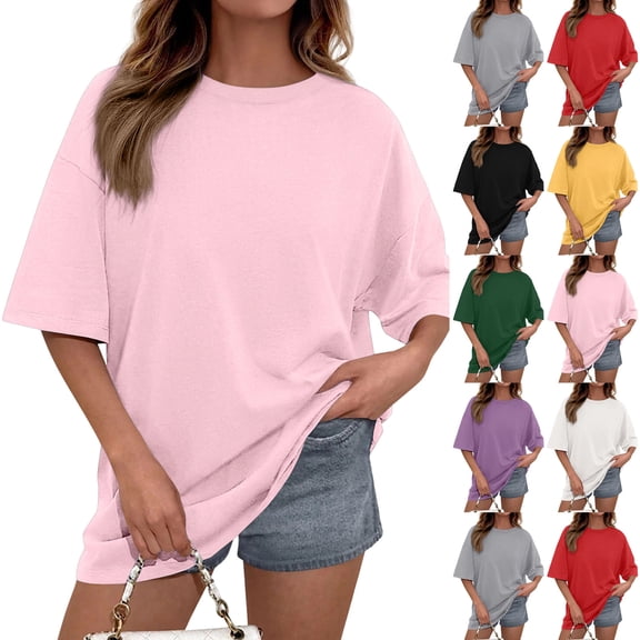 Oversized Tshirts for Women Summer Casual Short Sleeve Crew Neck Loose Fit Basic Tee Tops, #01 Light pink, M