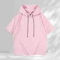 thumbnail image 2 of MIXUE Shirts For Men Summer Solid Color Hooded Short Sleeve Loose Fit Casual Breathable Pullover Tops T-shirts Streetwear,Pink,XXL, 2 of 5