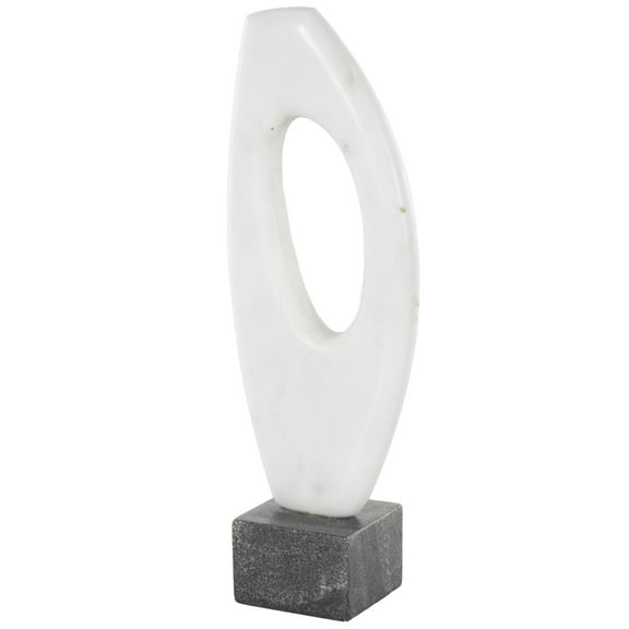 5" x 14" White Marble Angled Cutout Abstract Sculpture with Black Block Base, by DecMode