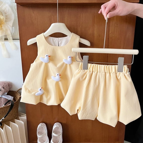 HAYIMI Child Cute Girls Outfits Set Casual Summer Spring Toddler Kids Clothes Soft Comfortable Playwear Lovely O-Neck Cartoon Clothes Sets
