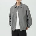 thumbnail image 5 of LOVZFMLL Jackets for Men Man Flip Collar Solid Color Easy Shuai Work Clothes Outdoors Zipper Pocket Loose Coat, 5 of 5