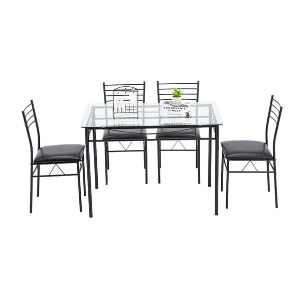 5 Piece Kitchen Table Set Glass Dining Room Set With 4 Upholstered Chairs Breakfast Nook Corner Dining Set Contemporary Black High Counter Dining Table Set For Bar Pub Bistro Restaurant Ja1512 Walmart Com