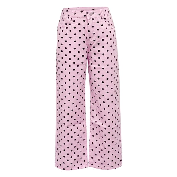 Delayuji Women's Casual Pants Loose Mid Pants Straight Leg Pants With Polka Dots Trendy