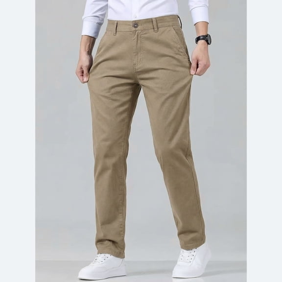 Men's Regular Fit Khaki Chino Pants, Straight Leg Casual Work Trousers with Pockets