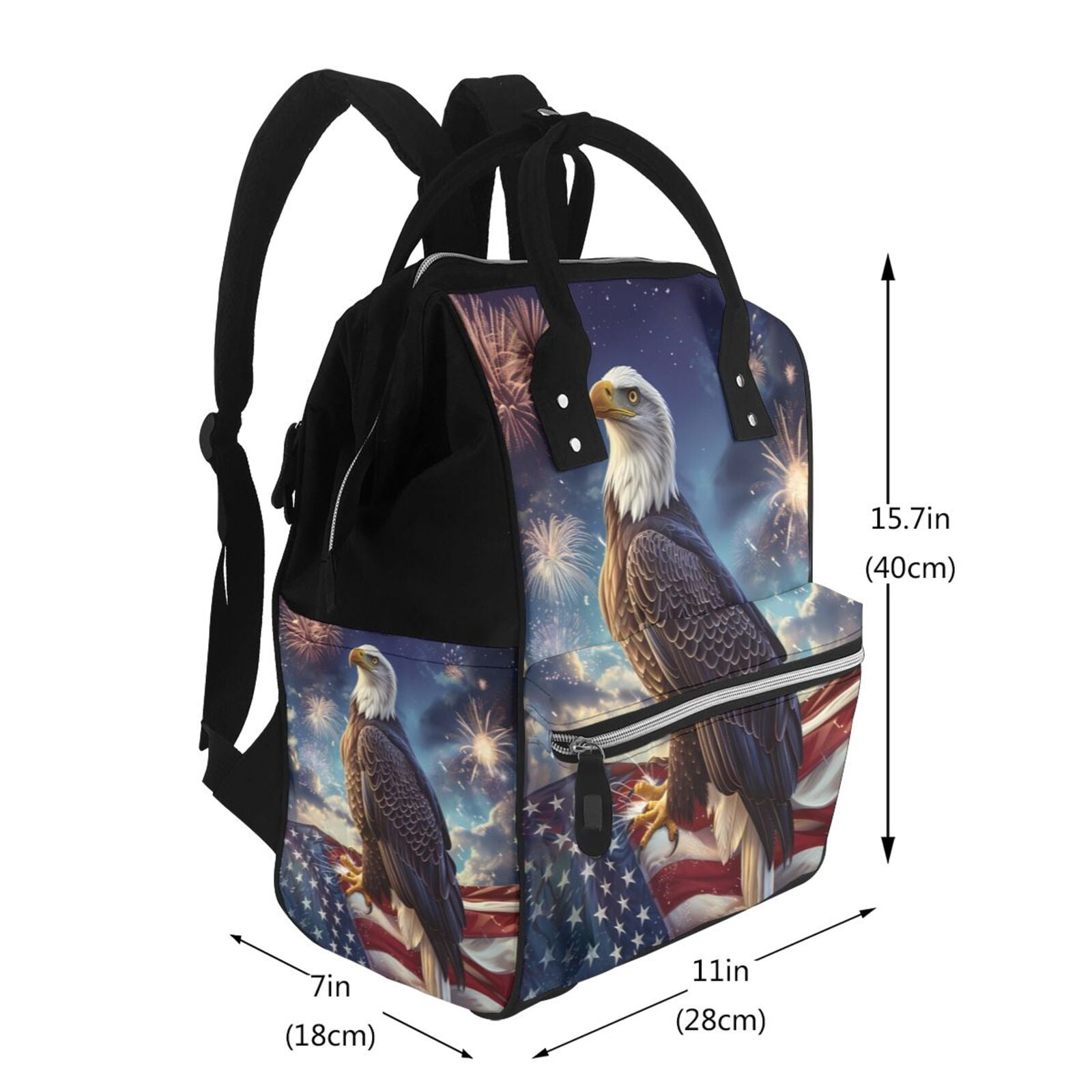 Fuzoiu Night Sky Bald Eagle Print Diaper Bag Backpack,Baby Essentials Travel Tote,Multi function Waterproof Diaper Bag, Travel Essentials Baby Bag - Unisex