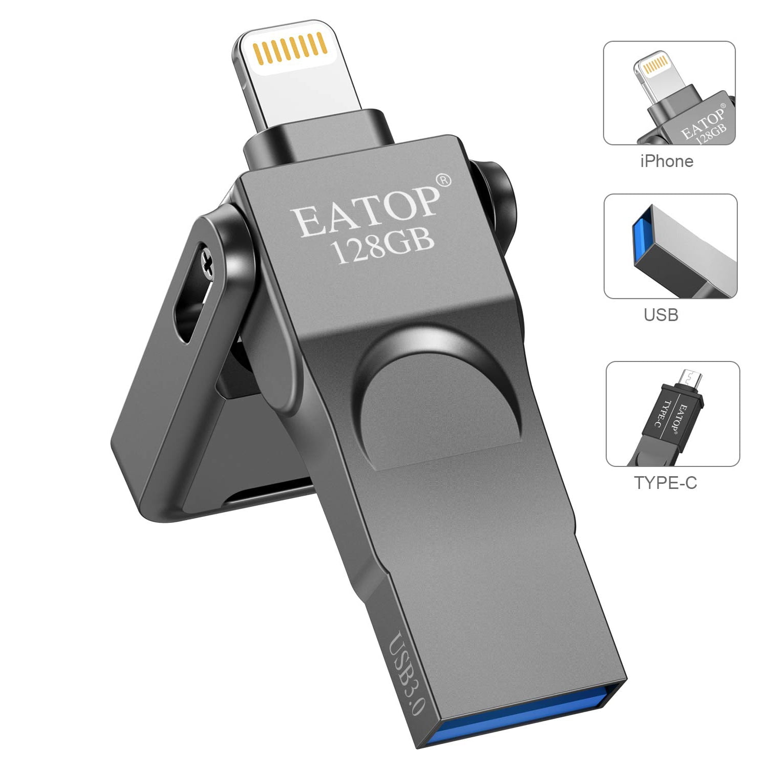 EATOP iOS Flash USB 3.0 Drive 128GB iPhone Flash Drive for iPhone X XR XS MAX 