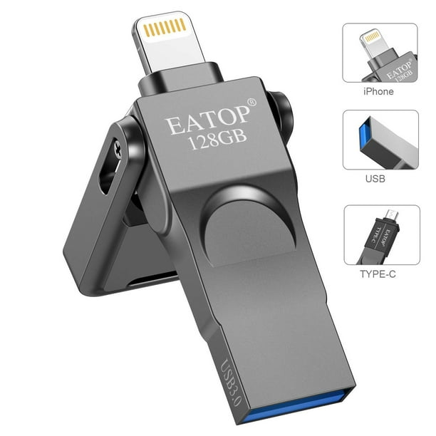 Eatop Inc Usb3 0 Flash Drive 128gb Photo Stick For Iphone Iphone Flash Drive With 3 Ports Iphone Memory Stick Compatible For Iphone Ipad Android And Computer The Photo Stick With Otg Adapter Gray