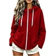 thumbnail image 2 of WIZUTIZ Women's Zip Up Hoodie Jacket Double Pockets Solid Color Long Sleeve Winter Casual, 2 of 7