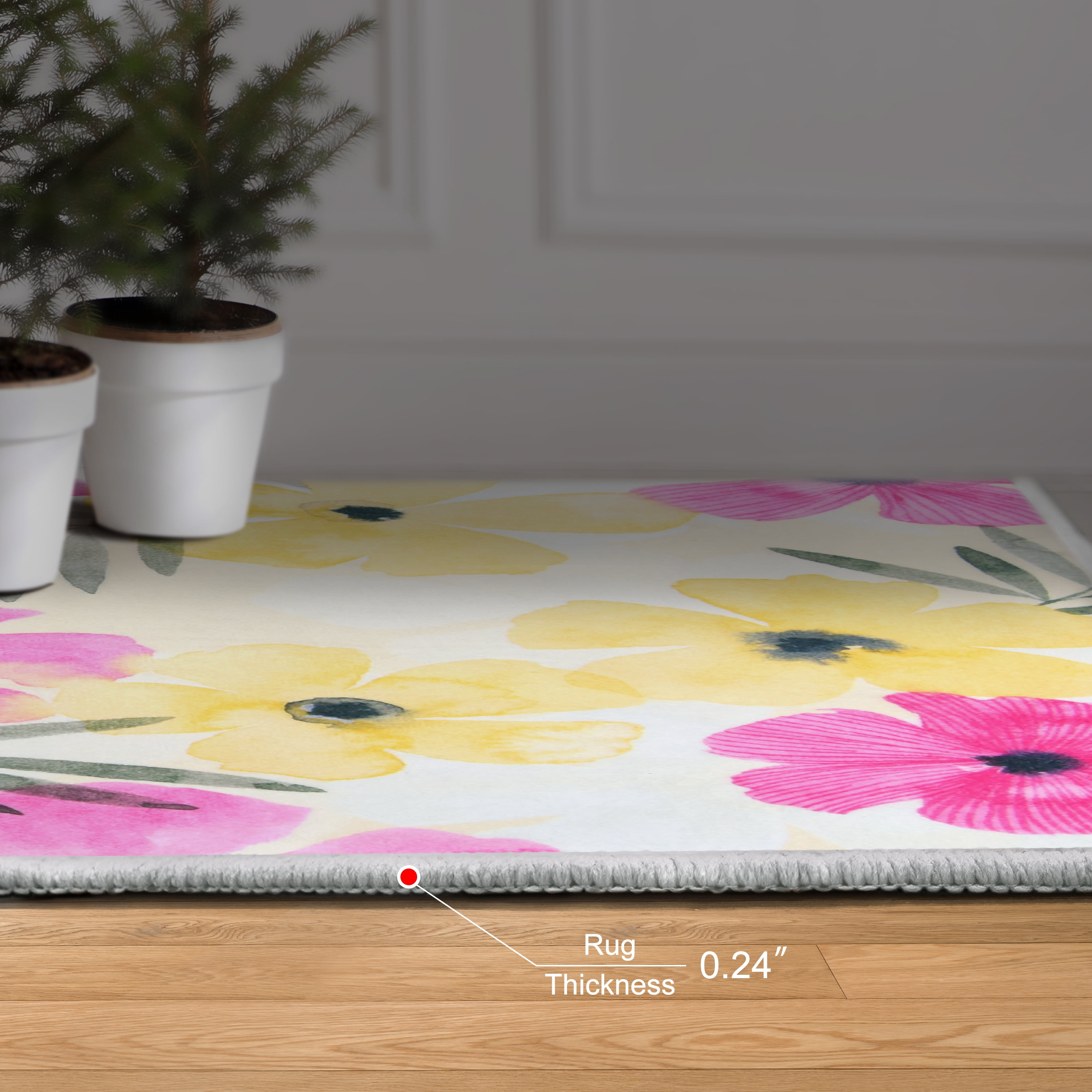 Tropical Posies, 8'x10' Hand Washable Flowers Art Area Rug