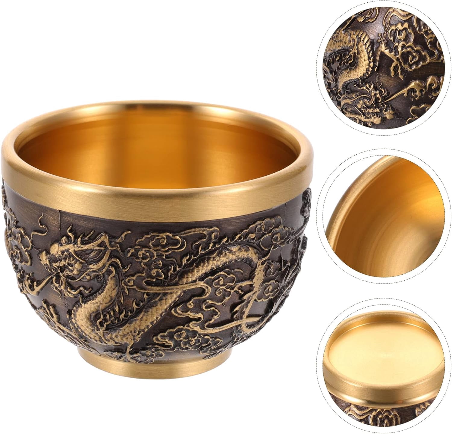 Kung Fu Teacups Chinese Copper Tea Cup Vintage Dragon Pattern Tea Tasting Cup Embossed Traditional Tea Mugs Japanese Sake Cup for Coffee Tea Espresso