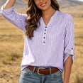 thumbnail image 2 of KyCheLot Women's Stripe Shirts Solid Color Button V Neck Rolled Half Sleeve Shirts Fashion Comfy Casual Blouses, 2 of 8